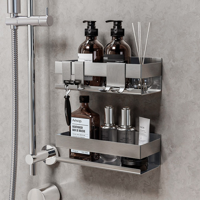 홈비 아르제룸 스텐 304 무타공 욕실선반, 1개, 실버