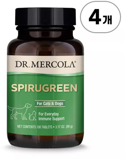 닥터 머콜라 스피루그린 오가닉 스피루리나 Dr. Mercola SpiruGreen for Cats and Dogs with Organic Spirulina and Microalga, 면역 지원, 4개