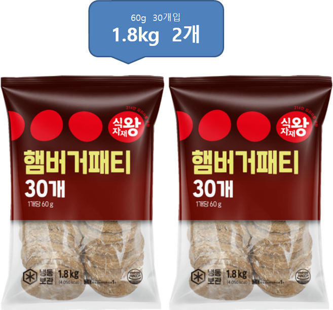 식자재왕 햄버거패티 1.8kg, 2개