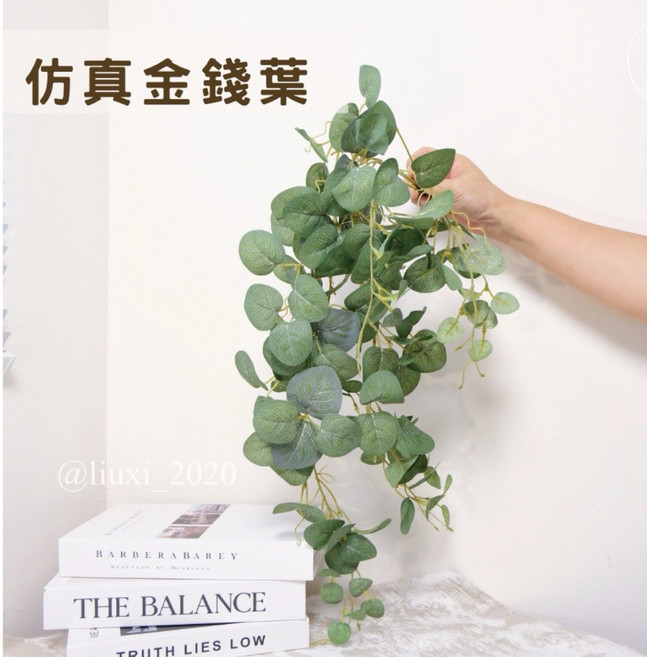 仿真金錢葉綠色藤蔓裝飾 綠植假花 居家風水招財 店面/婚禮, 1個