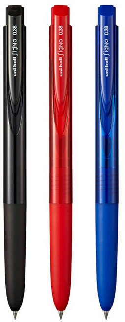 유니 중성펜 시그노 노크식 UMN-155 0.38mm 블랙(1개)+레드(1개)+블루(1개), 3개