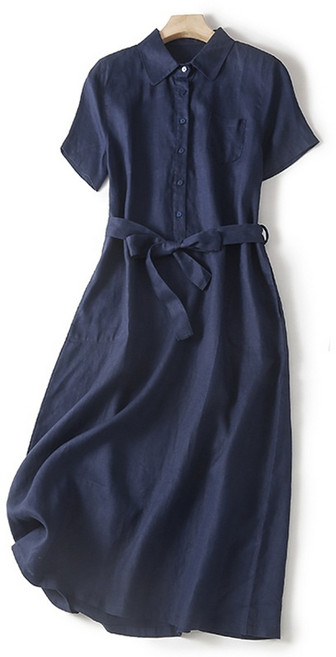 LUNATURE 여성 반팔 셔츠 허리벨트 원피스 빅사이즈