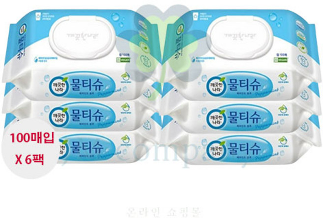 깨끗한나라 페퍼민트 물티슈 100매캡형, 100개입, 6개