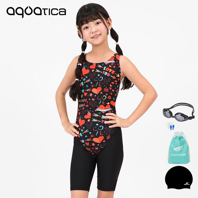 아쿠아티카 아동 실내수영복 AQAJN101 5부수영복 일반용수경세트