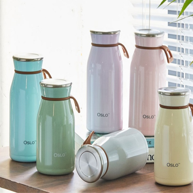 미니 텀블러 휴대용 보온 보냉 텀블러 오슬로 밀크 텀블러 350ml 450ml, 그린, 1개