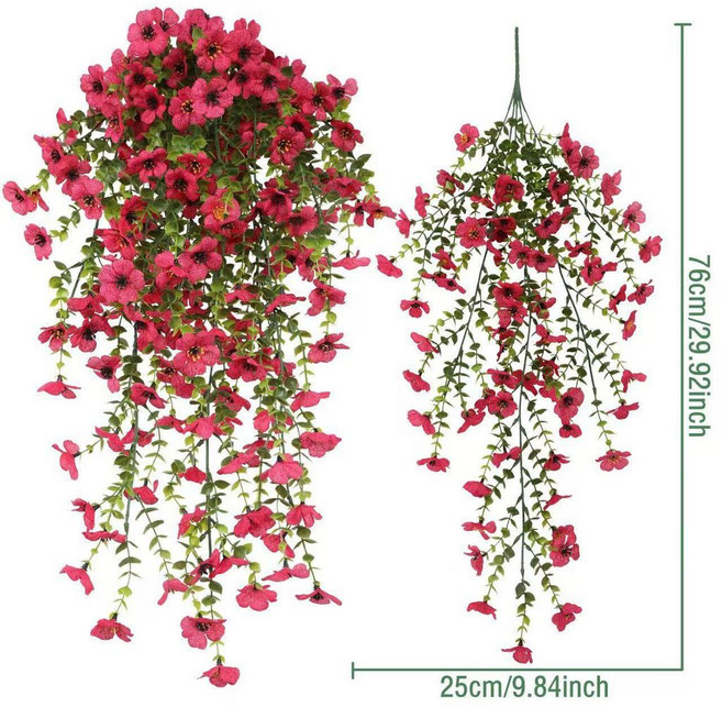 仿真花藤條掛飾 裝飾植物壁掛, 梅紅, 1個