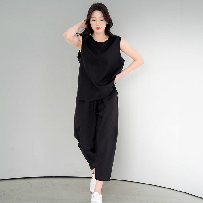 물론 국내생산 여성 풍기포인견 와플나시 9부바지 셋업