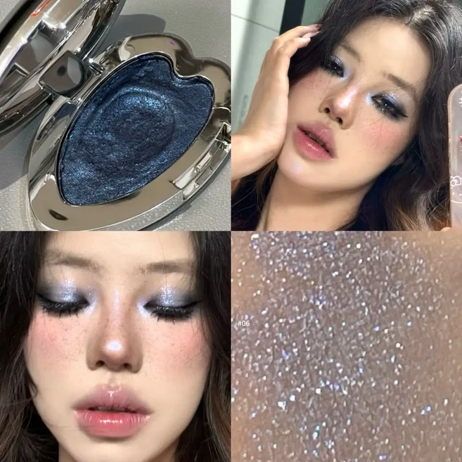 진주 빛 블루 메탈릭 섀도우 팔레트 펑크 스모키 퍼플 매쉬드 포테이토 방수 쉬머 글리터 하트 모양의, 3g, 06 Dark blue