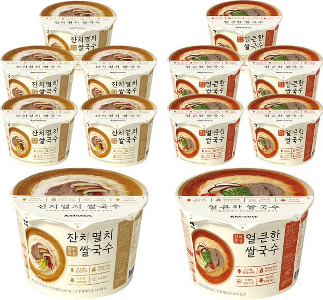 네이처빌 한끼든든 쌀국수 멸치6+얼큰6, 92g, 12개