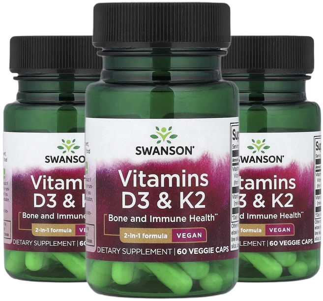 스완슨 비타민K 비타민D3 & K2 베지 캡슐 60정 2+1, 3개, 60회분 - 쿠팡
