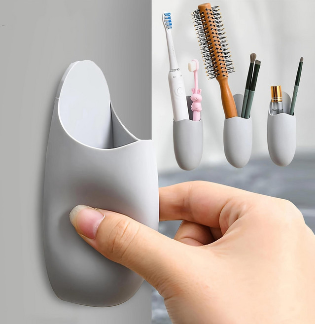 실리콘 무타공 벽걸이 수납 정리함, 그레이, 1개