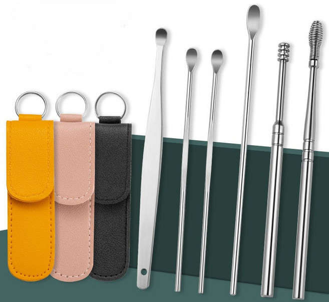 오브제이스 간편한 심플 파우치 귀이개 세트, 1세트, 딥블랙