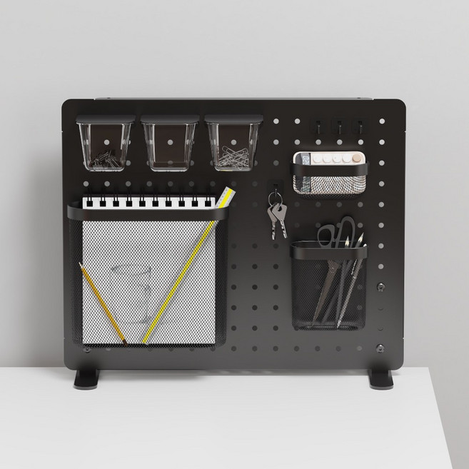 루나랩 타공판 책상 페그보드 스탠드 책상 수납 거치대 정리함 클램프 파티션 데스크 오거나이저 L 바스켓, 1개, 오거나이저 L 바스켓형 (블랙)