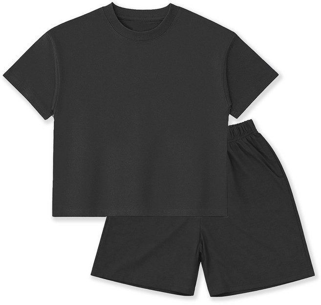 아이크레용 아동 주니어 순면워싱 10컬러 와이드핏 무지 반팔티 반바지 상하세트