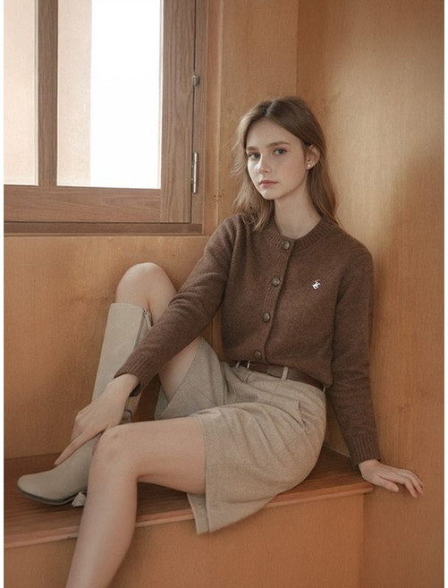 비버리힐스폴로클럽 여성 레더 버튼 롤드 엣지 모헤어 가디건 TK103