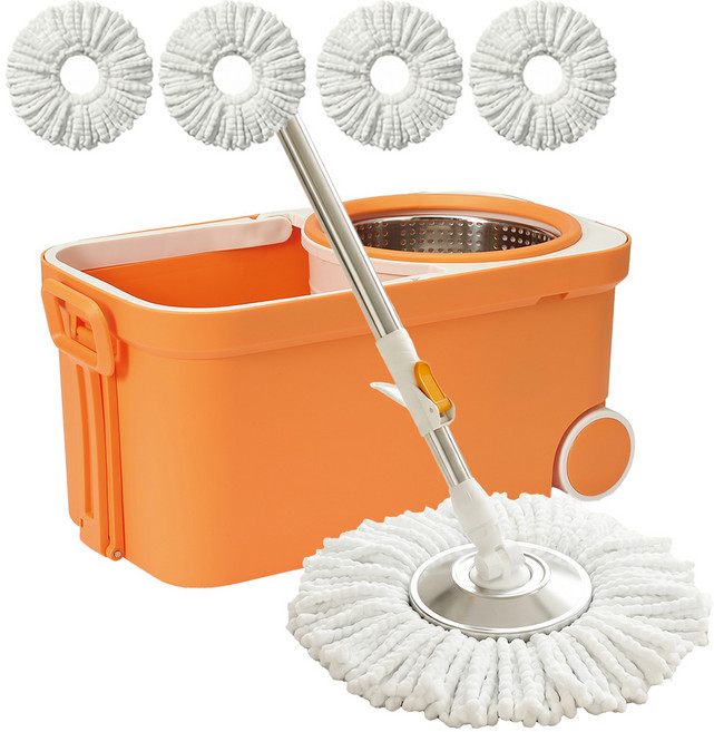 한누네 통돌이 회전걸레 바닥청소 마포 마대 물걸레 밀대 + 극세사걸레 4개입, 오렌지, 1개