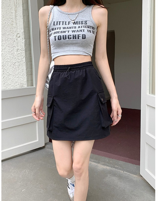 서진맘 여성 캐주얼 미니멀 슬림핏 카고 A라인 밴딩 스커트