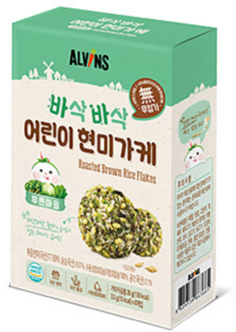 [엘빈즈] 바삭바삭 어린이 현미가케 택1 (8개입) /익일배송, 푸른마을(클로렐라+양배추+시금치+브로콜리), 28g, 1박스