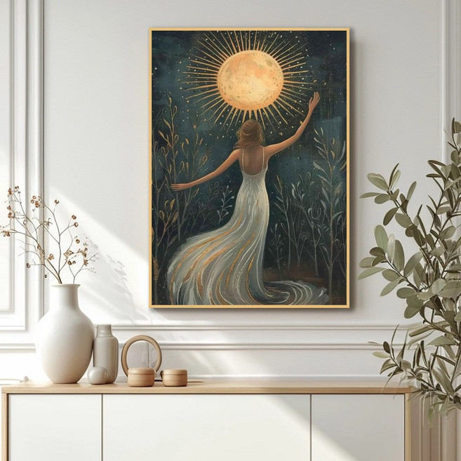 신원액자랜드 여신 그림 알루미늄 액자 애니메이션 만화 신화 호텔 주방 테이블 거실 타로 카페 인테리어, 04.달빛여인, 04.A1 (59.4X84.1cm), 03.무광골드 알루미늄액자