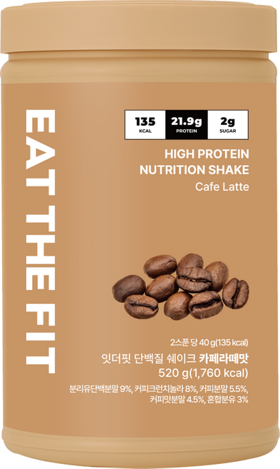 잇더핏 단백질 쉐이크 대용량(카페라떼맛), 1개, 520g
