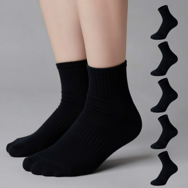 코어웨이브 여성 스포츠 쿠션 두툼 무지 기본 중목 스포츠 양말 5켤레 세트