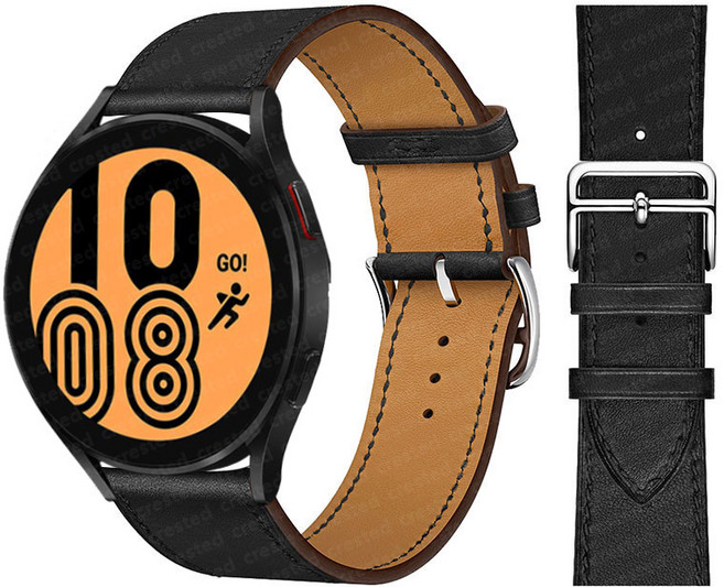Fegwilde 20mm 22mm 갤럭시워치 호환 가죽 스트랩 싱글투어 레더 밴드 워치7/6클래식/5골프/4 40mm 44mm 45mm 43mm 47mm 42mm 46mm, 검은색