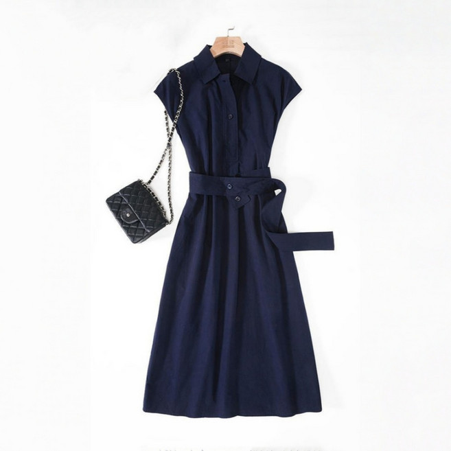 LUNATURE 여성 허리라인 셔츠 카라 원피스 포켓포인트 넉넉한