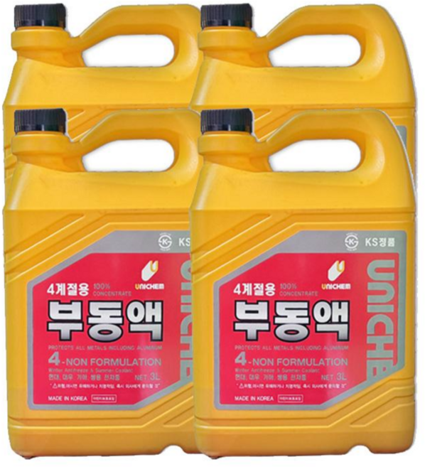 유니켐 사계절 부동액 레드, 4개, 3L