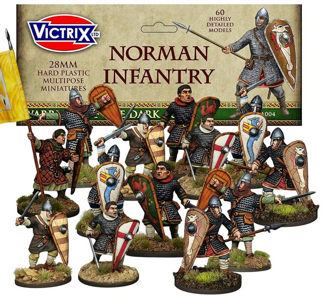 Wargames Delivered - Victrix 28mm 노먼 보병 미니어처 워게이밍용 하드 플라스틱 피규어 60개 바디 14개 및 헤드 38개 - 커맨드 프레임 및 L, Wargames Delivered - Victrix 2