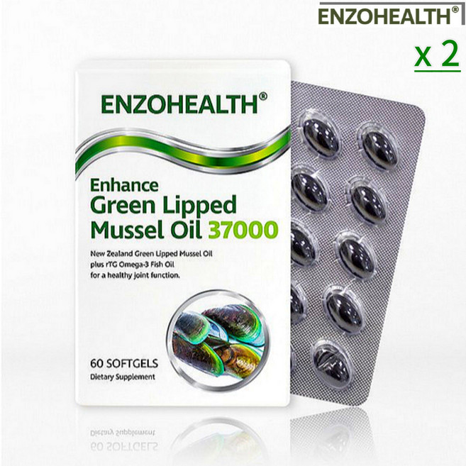 뉴질랜드 프리미엄 고함량 초록입홍합오일 37000mg 60캡슐 고농축 초록입홍합캡슐 엔조헬스 초록홍합 리프리놀 관절영양제, 2박스, 60정