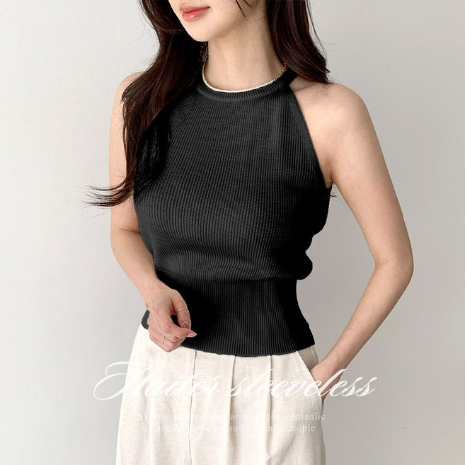 [순이] S.여성 홀터넥 골지 니트나시