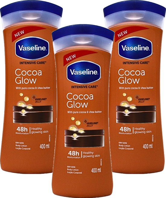 바세린 인텐시브 케어 코코아 글로우 바디 로션, 400ml, 3개