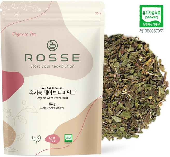 로쎄 유기농 웨이브 페퍼민트 티 리필용 파우치, 50g, 1개입, 1개