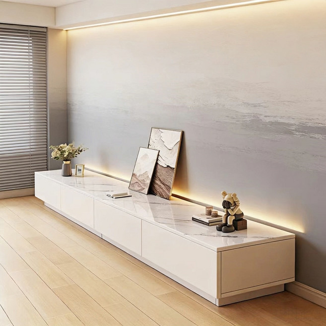 YAPOGI 모던 미니멀 가정용 거실 수납형 서랍형 대리석 무늬 TV장 모조 세라믹 가정용 거실장, 화이트