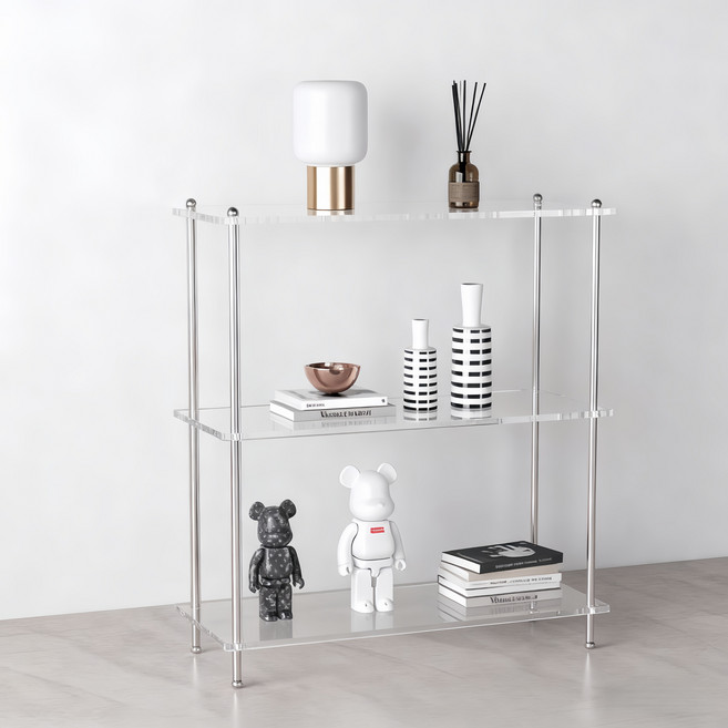 서치잇 선반 인스타 감성 아크릴 3단 수납선반 거실 사이드 테이블 주방용 대형 플로어 선반, 투명