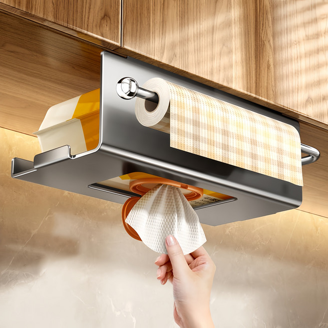 엘스토리아 무타공 키친타올 걸이 싱크상단걸이 티슈 디스펜서, 1개, 메탈 실버