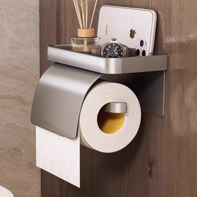 무타공 화장실 휴지걸이 커버형, 1개, 그레이