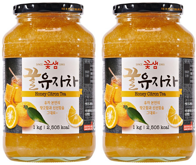 꽃샘 꿀유자차, 유자차, 2개, 1kg, 1개입