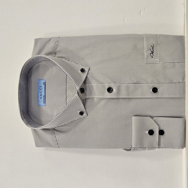 [바찌]버튼다운카라에 면혼방 미니 잔체크 일반핏 캐주얼 셔츠 남방