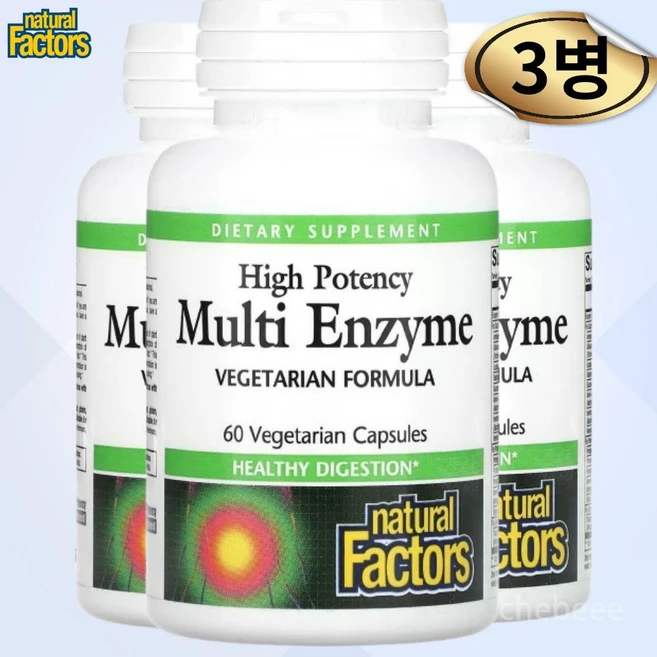 Natural Factors 하이 포텐시 멀티 엔자임 소화 효소 블렌드High Potency Multi Enzyme, 3개, 60정 - 쿠팡