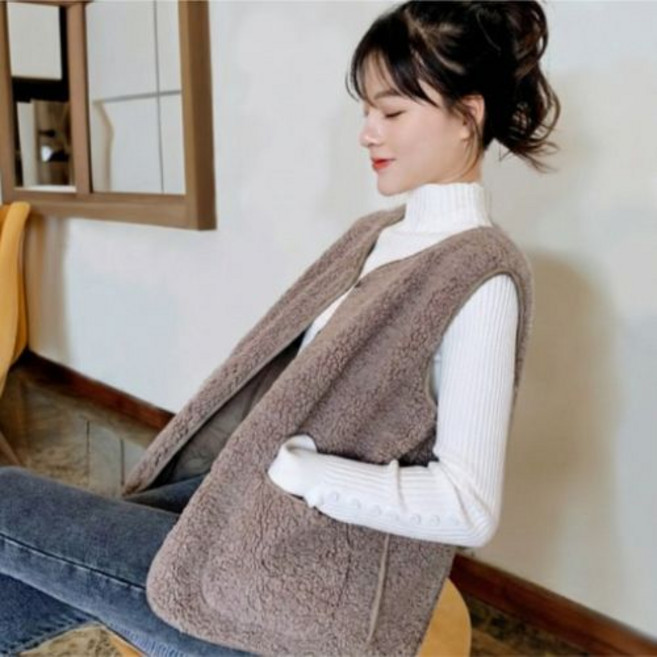 【Helena】韓系寬鬆羊羔毛馬甲 秋冬新款百搭雙口袋【A219】