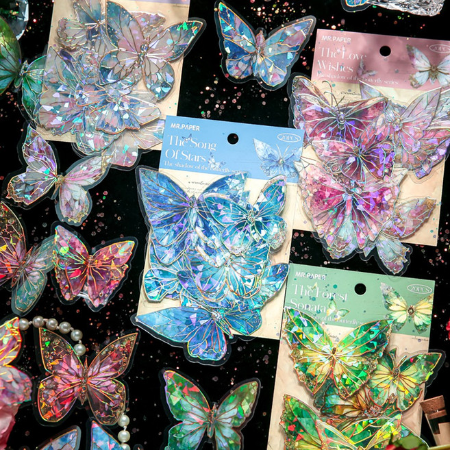 데일리펀 빈티지 다꾸 나비 스티커 다이어리꾸미기 스티커 2종, 40매, 그린+퍼플