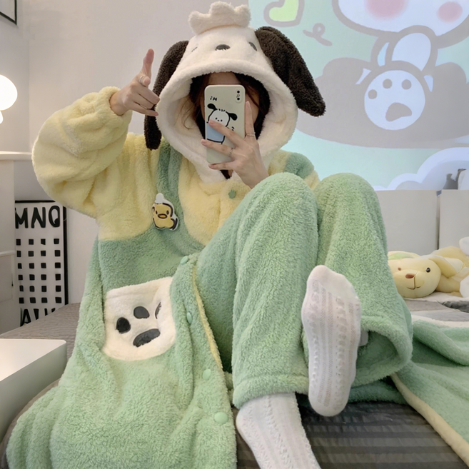 LOKEXING 잠옷 여성잠옷 동물잠옷 파자마 홈웨어 귀여워요 강아지 빅사이즈잠옷 겨울잠옷 (바지 포함)