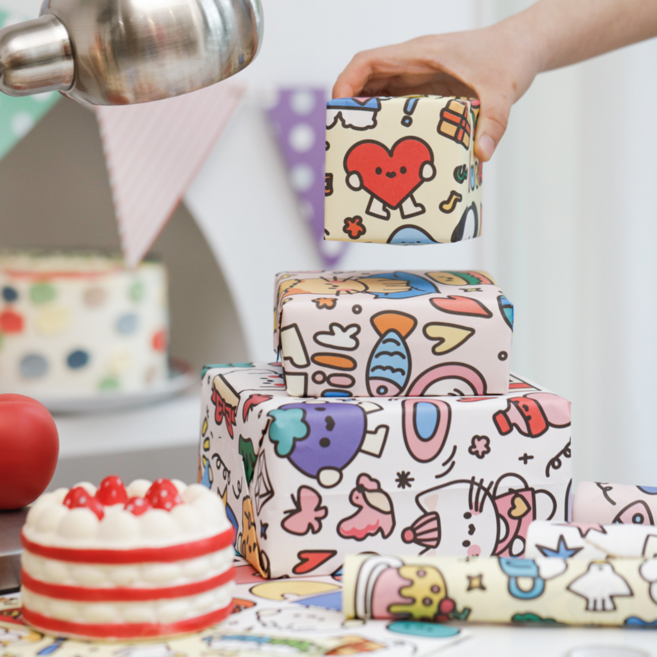 위캔바이 이지컷팅 생일 기념일 선물 종이포장지, 6개, 캣도그(3종)