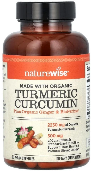 네이처와이즈 유기농 강황 커큐민 피페린 커큐미노이드 비건 캡슐 90정, 1개 - 쿠팡