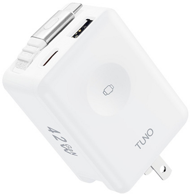 TUNO 42W 氮化鎵磁吸無線充電器 自帶伸縮線 多孔快充, 白色, 1個