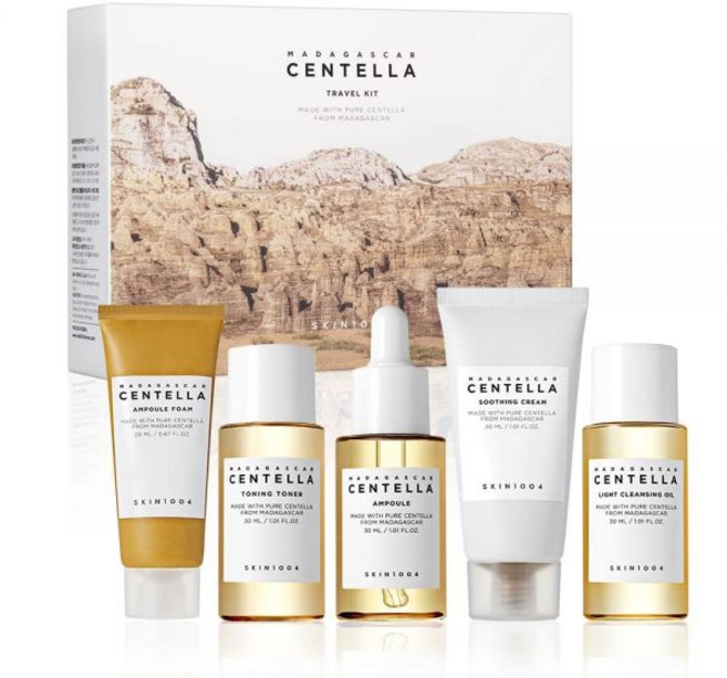 SKIN1004 마다가스카르 센텔라 트래블 키트 토너 앰플 수딩 크림 클렌징 오일 폼 포함 기본 스킨케어 체험 세트 엄마 여성 어버이날 선물용 컴팩트 사이즈 301733