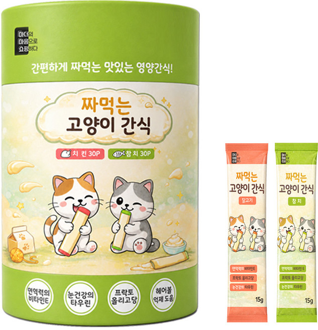 마마쇼 짜먹는 고양이간식 대용량, 15g, 60개, 혼합맛(치킨/참치)