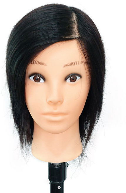 BEUGA(뷰가) 인모 100% 스페셜 남자 연습용 통가발 B타입 작은 두상 블랙 헤어 커트 드라이 아이롱 펌 염색 미용 연습 가발, 1개