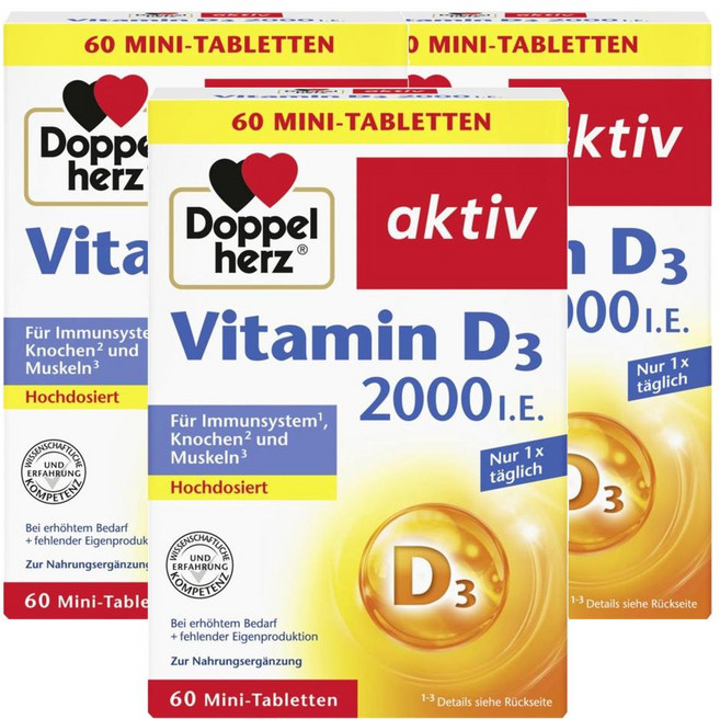독일 도펠헤르츠 Doppelherz Vitamin D3 비타민D3 2 000ie 미니정, 3개, 60정